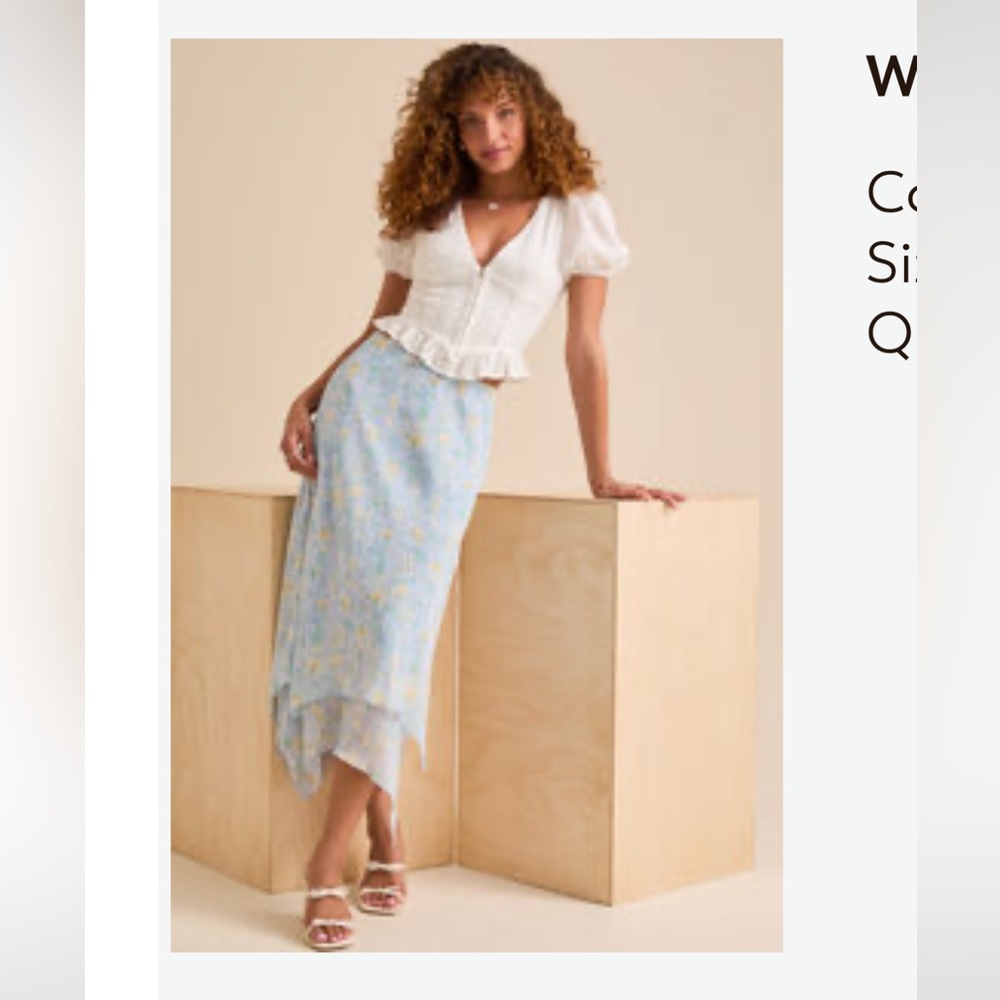 NWT Altar’d State Winona Blue Floral Asymmetric Midi Skirt - Women’s Medium